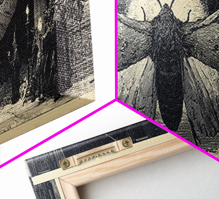 The Red-Eyed Moth Creature, Renaissance Engraving Art, Extra Wide Wall Art, Dark Halloween Decor, Canvas Print, Halloween Wall Art