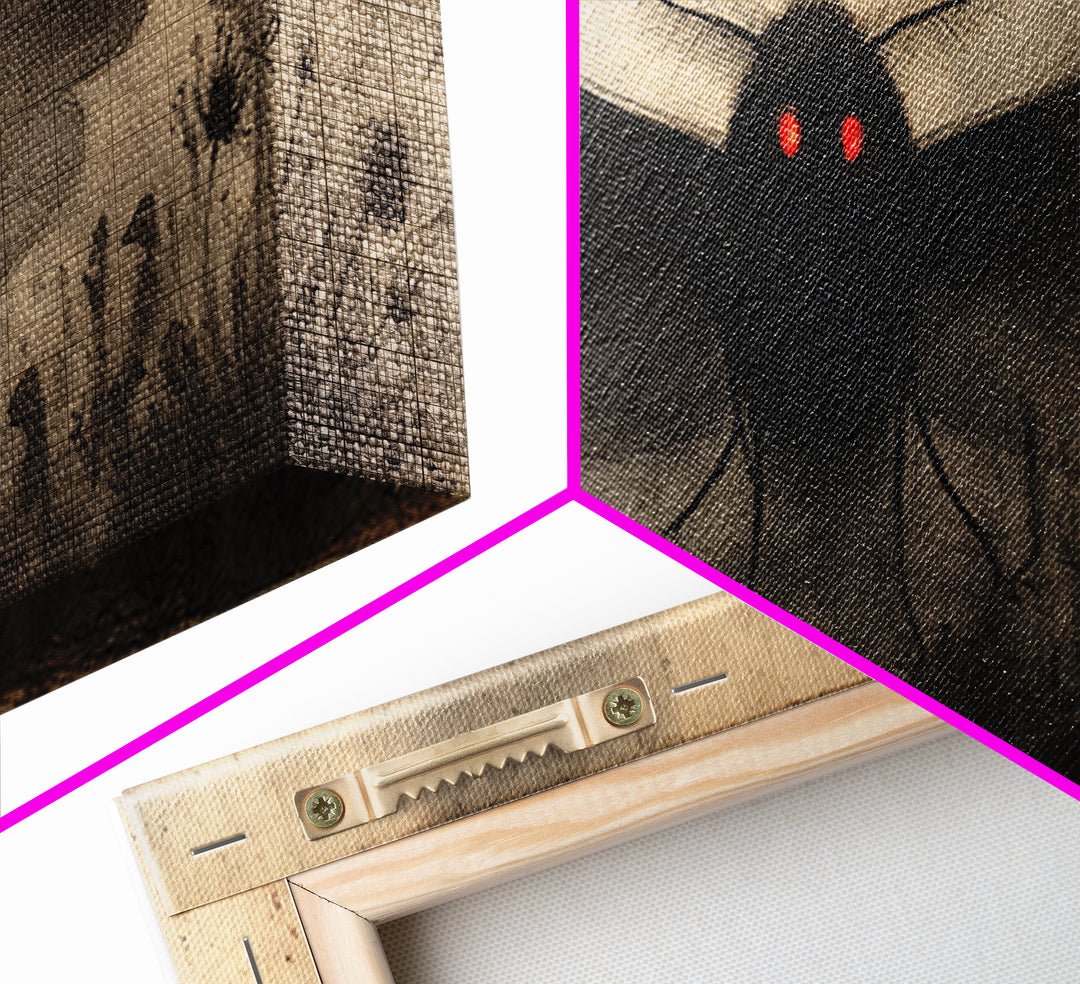 The Red-Eyed Moth Creature, Symbolist Dream Art, Extra Wide Wall Art, Gothic Horror Wall Art, Framed Canvas Print, Halloween Wall Art