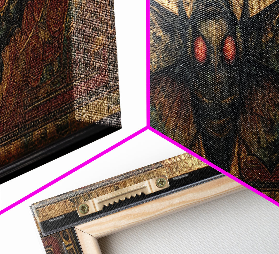 The Red-Eyed Moth Creature, Ornate Symbolist Art, Extra Wide Wall Art, Gothic Horror Wall Art, Canvas Print, Halloween Wall Art