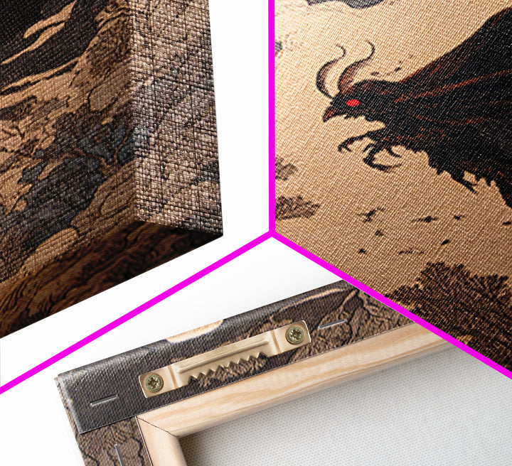 The Red-Eyed Moth Creature, Gothic Storybook Art, Vertical Wall Art, Macabre Wall Art, Canvas Print, Halloween Wall Art