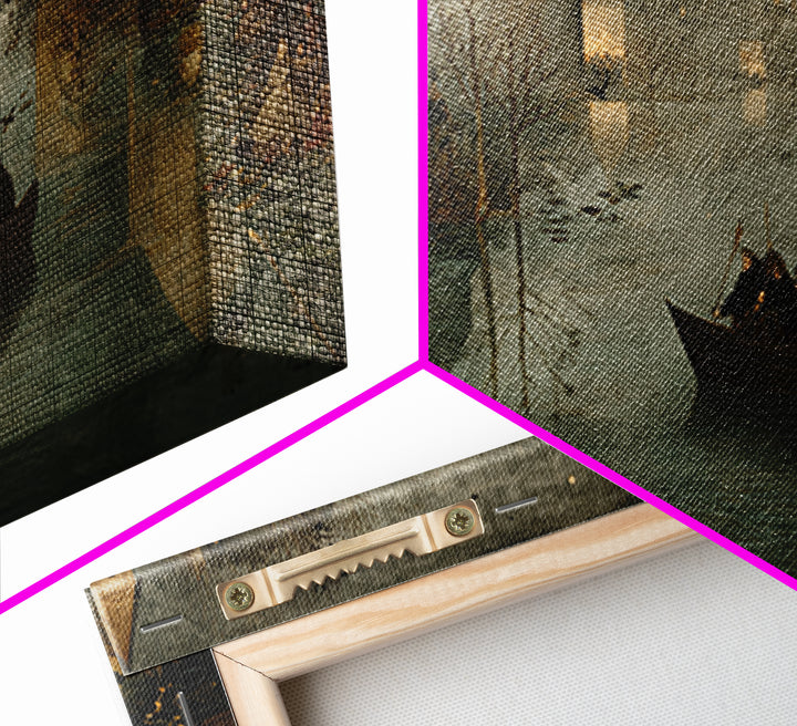 The Lake Phantom, Northern Renaissance Horror, Wide Panoramic Art, Dark Fantasy Wall Art, Framed Canvas Print, Halloween Wall Art