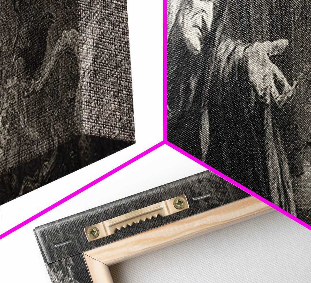 The Orchard Hag, Gothic Engraving Art, Extra Wide Wall Art, Gothic Horror Wall Art, Framed Canvas Print, Halloween Wall Art