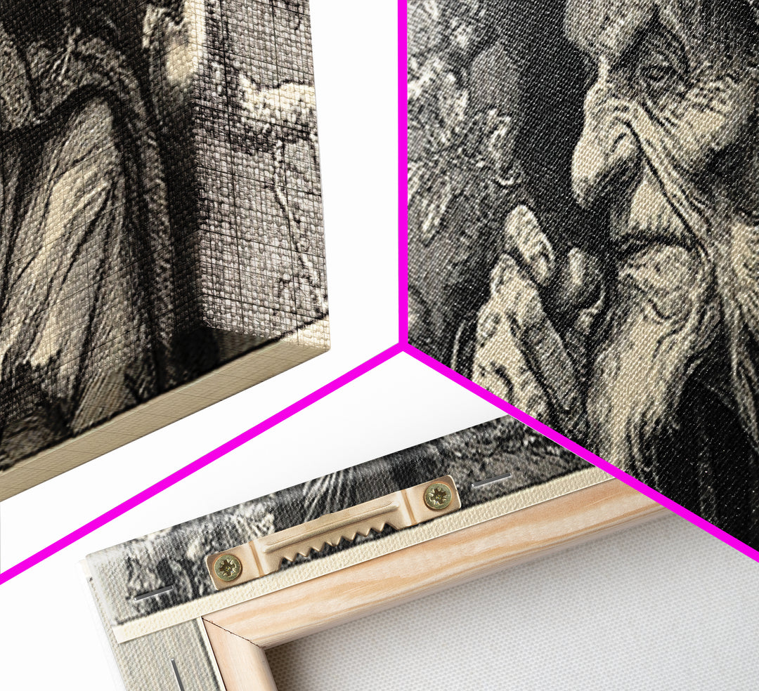 The Orchard Hag, Renaissance Engraving Art, Extra Wide Wall Art, Macabre Wall Art, Canvas Print, Halloween Wall Art, Dark Fantasy Art