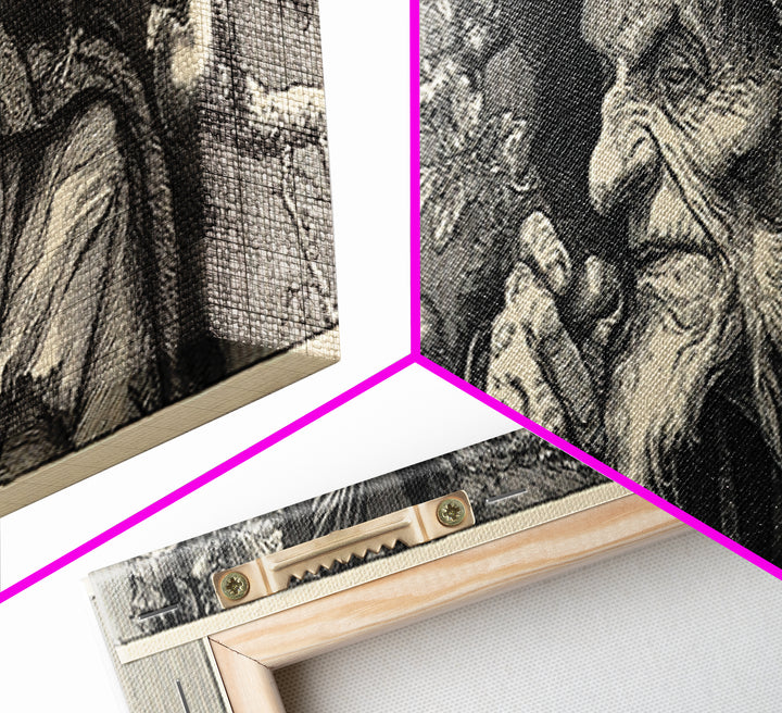 The Orchard Hag, Renaissance Engraving Art, Extra Wide Wall Art, Macabre Wall Art, Canvas Print, Halloween Wall Art, Dark Fantasy Art