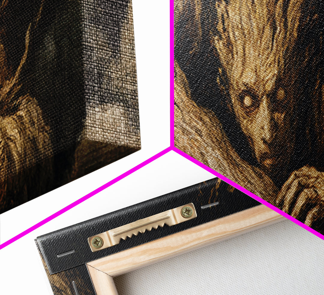 The Hollow-Tree Monster, Gothic Nightmare Art, Extra Wide Wall Art, Macabre Wall Art, Framed Canvas Print, Halloween Wall Art