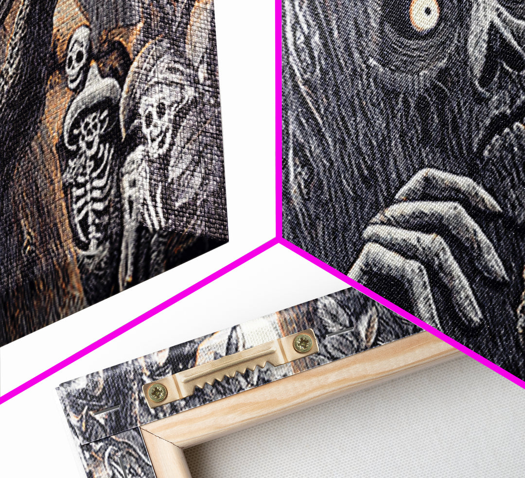 The Hollow-Tree Monster, Macabre Folk Print Art, Wide Panoramic Art, Macabre Wall Art, Framed Canvas Print, Halloween Wall Art