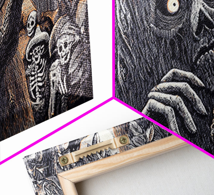 The Hollow-Tree Monster, Macabre Folk Print Art, Wide Panoramic Art, Macabre Wall Art, Framed Canvas Print, Halloween Wall Art