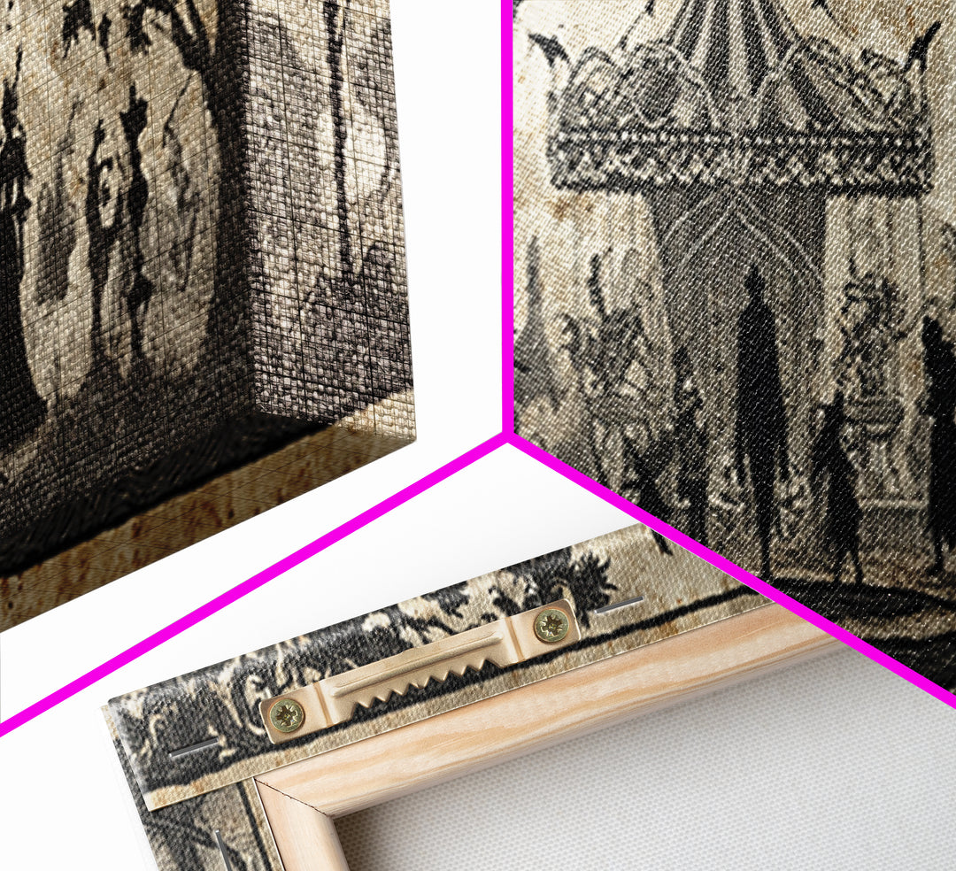 The Abandoned Carnival, Decadent Line Art, Extra Wide Wall Art, Dark Fantasy Wall Art, Framed Canvas Print, Halloween Wall Art