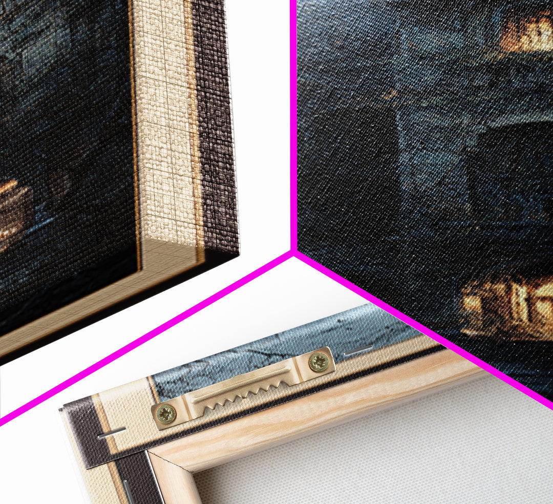 The Haunted Manor, Gothic Engraving Art, Tall Narrow Wall Art, Macabre Wall Art, Framed Canvas Print, Halloween Wall Art