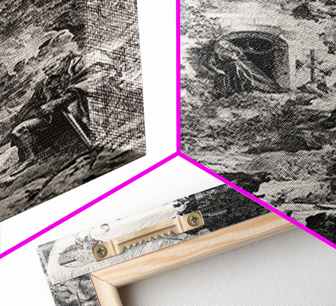 The Haunted Manor, Renaissance Engraving Art, Vertical Wall Art, Macabre Wall Art, Canvas Print, Halloween Wall Art, Spooky Wall Decor