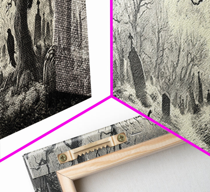 The Moonlit Cemetery, Renaissance Engraving Art, Extra Wide Wall Art, Macabre Wall Art, Canvas Print, Halloween Wall Art, Dark Fantasy Art