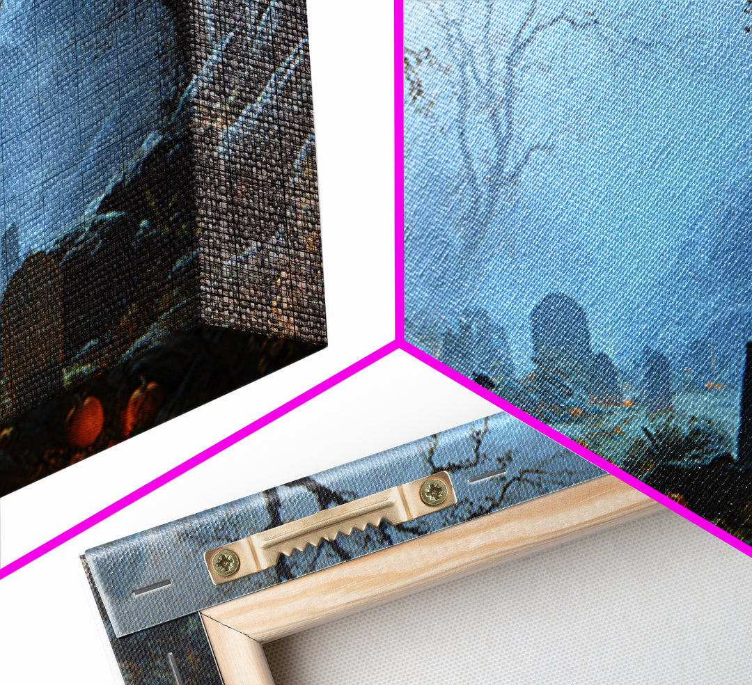 The Moonlit Cemetery, Baroque Witchcraft Art, Landscape Wall Art, Gothic Horror Wall Art, Framed Canvas Print, Halloween Wall Art