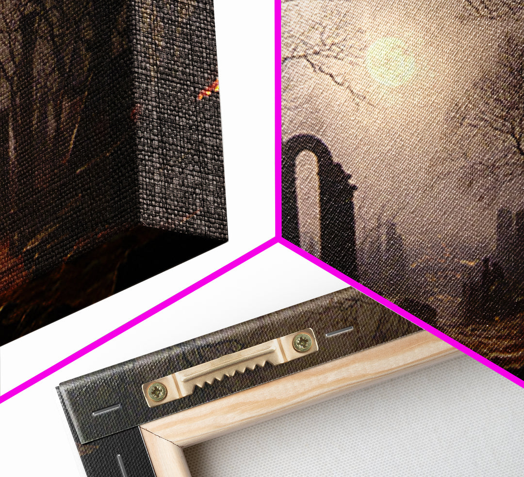The Moonlit Cemetery, Romantic Gothic Landscape, Landscape Wall Art, Dark Fantasy Wall Art, Framed Canvas Print, Gothic Home Decor