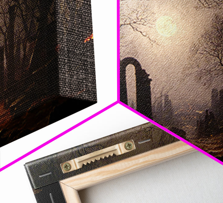 The Moonlit Cemetery, Romantic Gothic Landscape, Landscape Wall Art, Dark Fantasy Wall Art, Framed Canvas Print, Gothic Home Decor