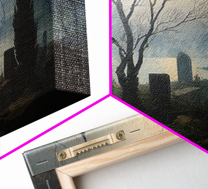 The Moonlit Cemetery, Symbolist Gothic Landscape, Landscape Wall Art, Dark Fantasy Wall Art, Canvas Print, Halloween Wall Art