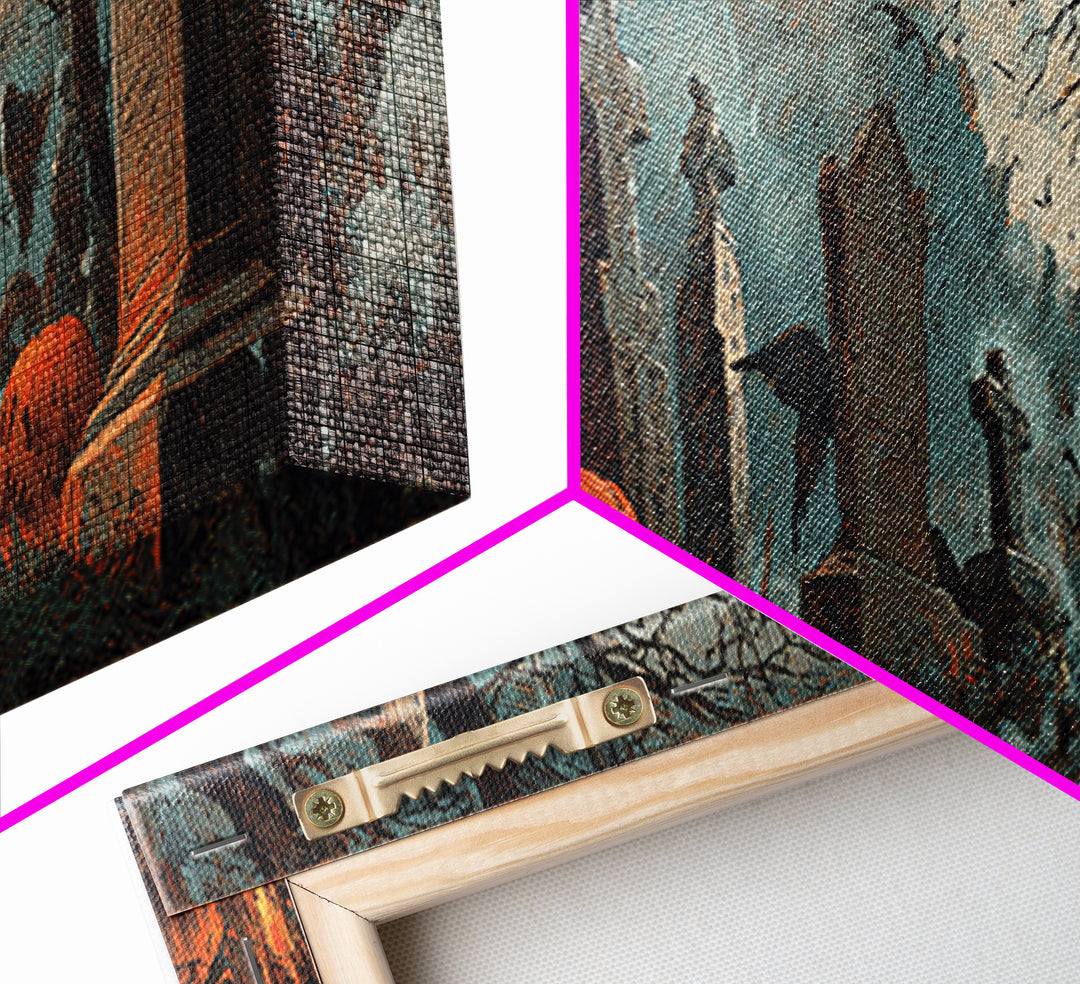 The Moonlit Cemetery, Decadent Gothic Art, Extra Wide Wall Art, Macabre Wall Art, Framed Canvas Print, Halloween Wall Art