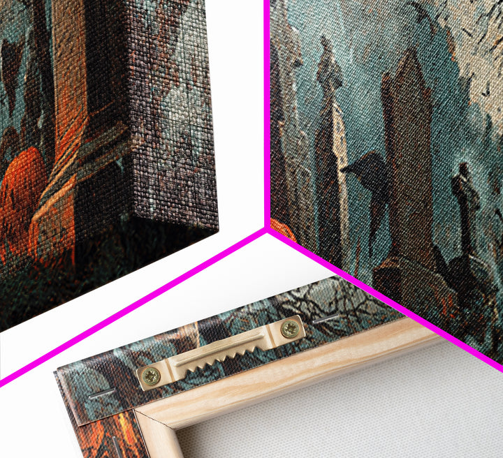 The Moonlit Cemetery, Decadent Gothic Art, Extra Wide Wall Art, Macabre Wall Art, Framed Canvas Print, Halloween Wall Art