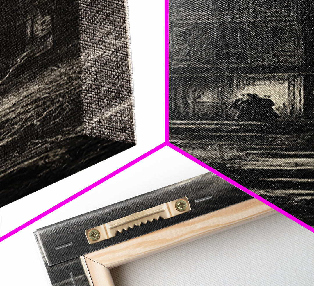 The Possessed Farmhouse, Gothic Engraving Art, Tall Narrow Wall Art, Macabre Wall Art, Canvas Print, Halloween Wall Art