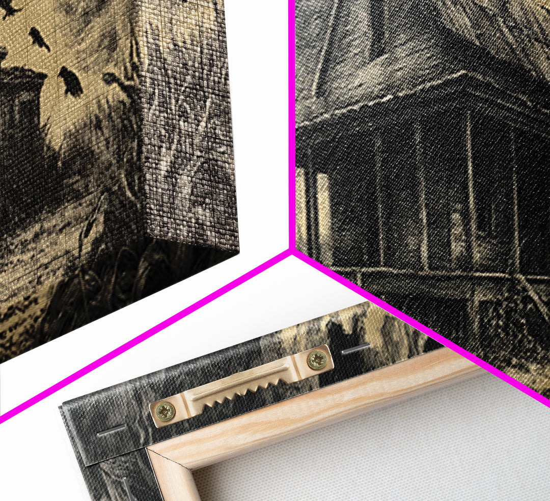 The Possessed Farmhouse, Visionary Gothic Art, Extra Wide Wall Art, Dark Halloween Decor, Canvas Print, Halloween Wall Art