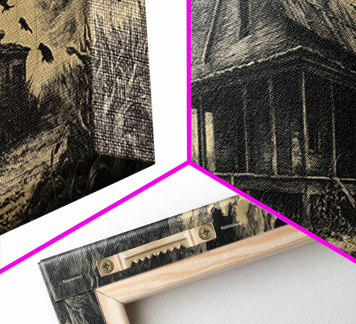 The Possessed Farmhouse, Visionary Gothic Art, Extra Wide Wall Art, Dark Halloween Decor, Canvas Print, Halloween Wall Art