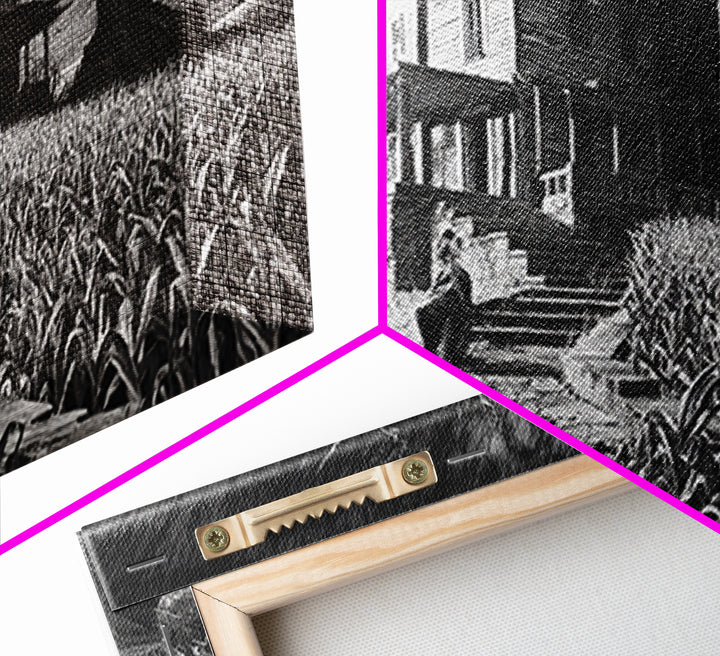 The Possessed Farmhouse, Architectural Etching Art, Landscape Wall Art, Macabre Wall Art, Framed Canvas Print