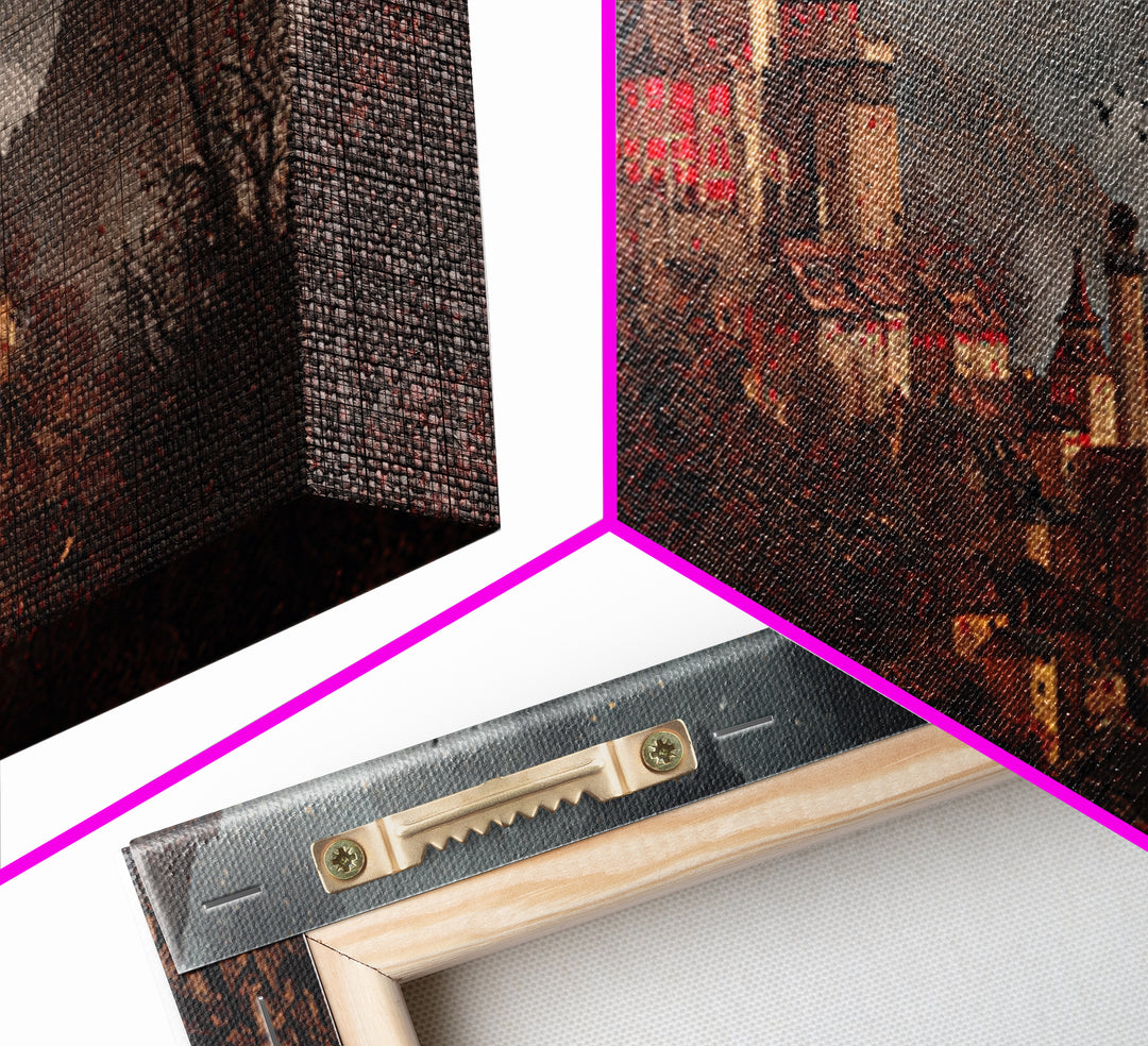 The Vampire Castle, Northern Renaissance Horror, Wide Panoramic Art, Gothic Horror Wall Art, Canvas Print, Halloween Wall Art
