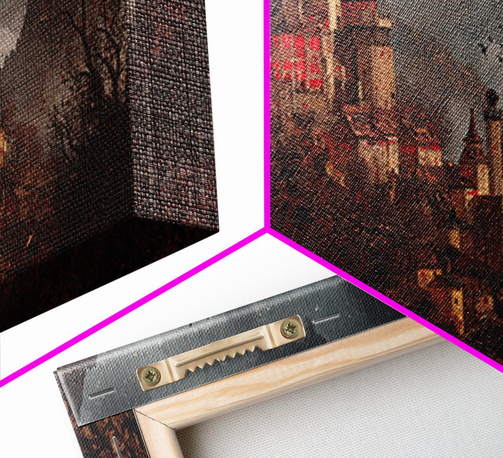 The Vampire Castle, Northern Renaissance Horror, Wide Panoramic Art, Gothic Horror Wall Art, Canvas Print, Halloween Wall Art