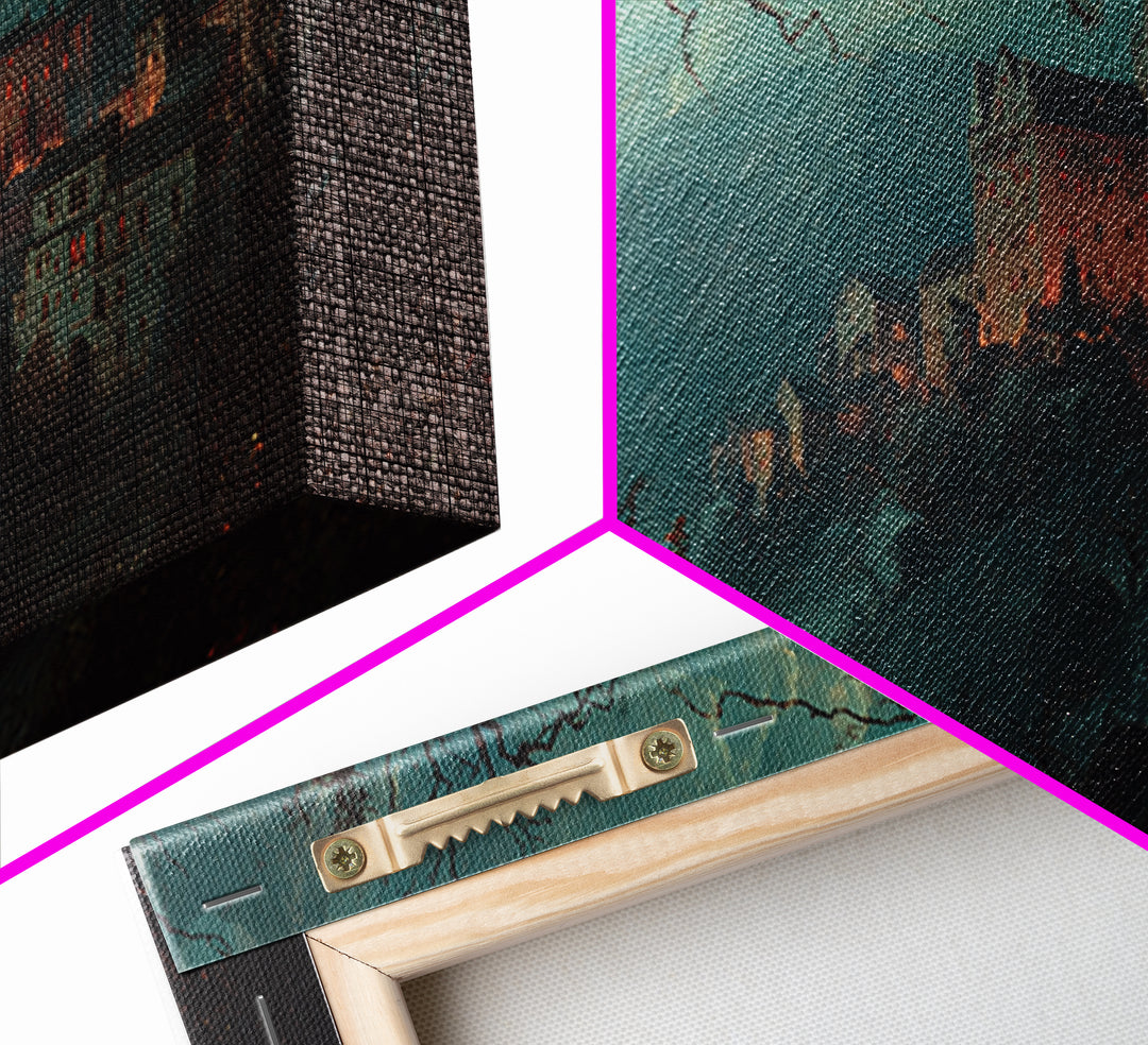 The Vampire Castle, Baroque Witchcraft Art, Wide Panoramic Art, Dark Fantasy Wall Art, Framed Canvas Print, Halloween Wall Art