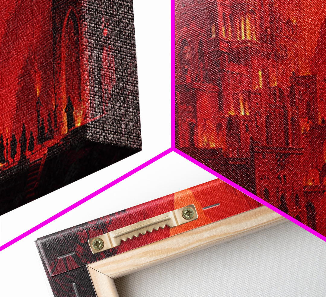 The Vampire Castle, Apocalyptic Romantic Art, Wide Panoramic Art, Dark Halloween Decor, Canvas Print, Halloween Wall Art, Horror Wall Art