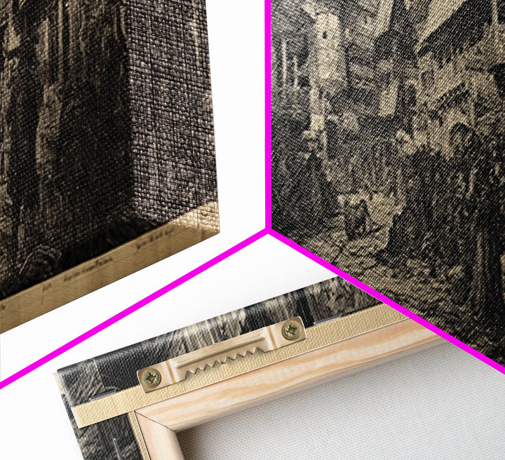 The Ghost Town Main Street, Renaissance Engraving Art, Extra Wide Wall Art, Dark Halloween Decor, Framed Canvas Print, Halloween Wall Art