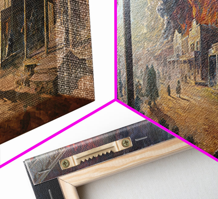 The Ghost Town Main Street, Apocalyptic Romantic Art, Wide Panoramic Art, Dark Fantasy Wall Art, Framed Canvas Print, Halloween Wall Art