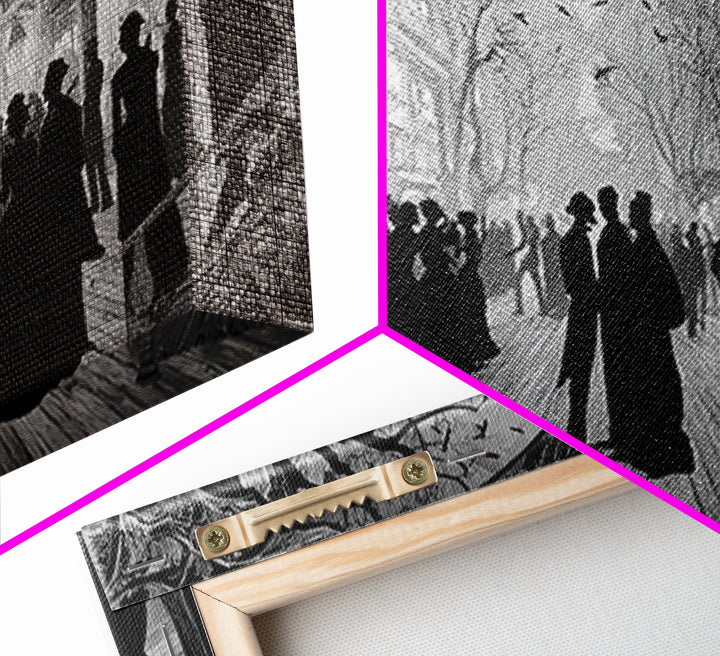 The Ghost Town Main Street, Decadent Line Art, Landscape Wall Art, Dark Fantasy Wall Art, Canvas Print, Halloween Wall Art