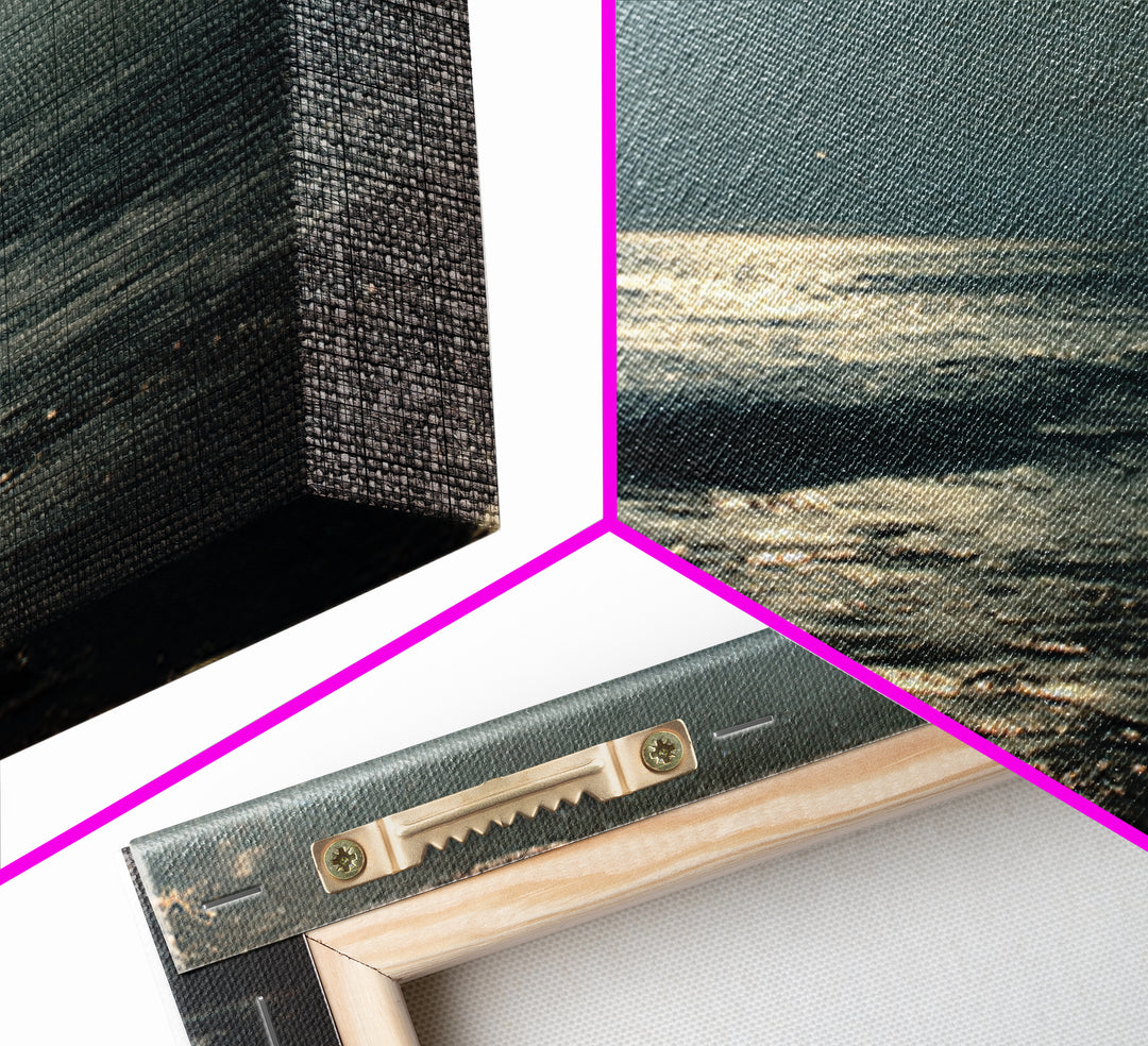 Stormy Sea under a Nearly Black Sky Framed Canvas Print, Dark Art, Textured Painting, Living Room Decor, Fine Art, Nocturne, DAR-1x1-29