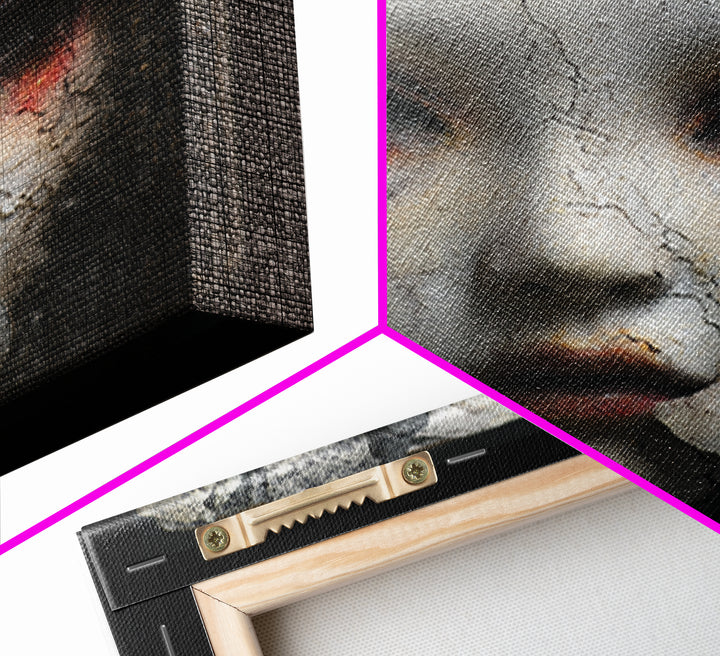 Cracked Porcelain Doll Portrait Canvas Print, Dark Art, Fine Art Print, Living Room Decor, Oil Painting, Nocturne, Wall Decor, DAR-1x1-95