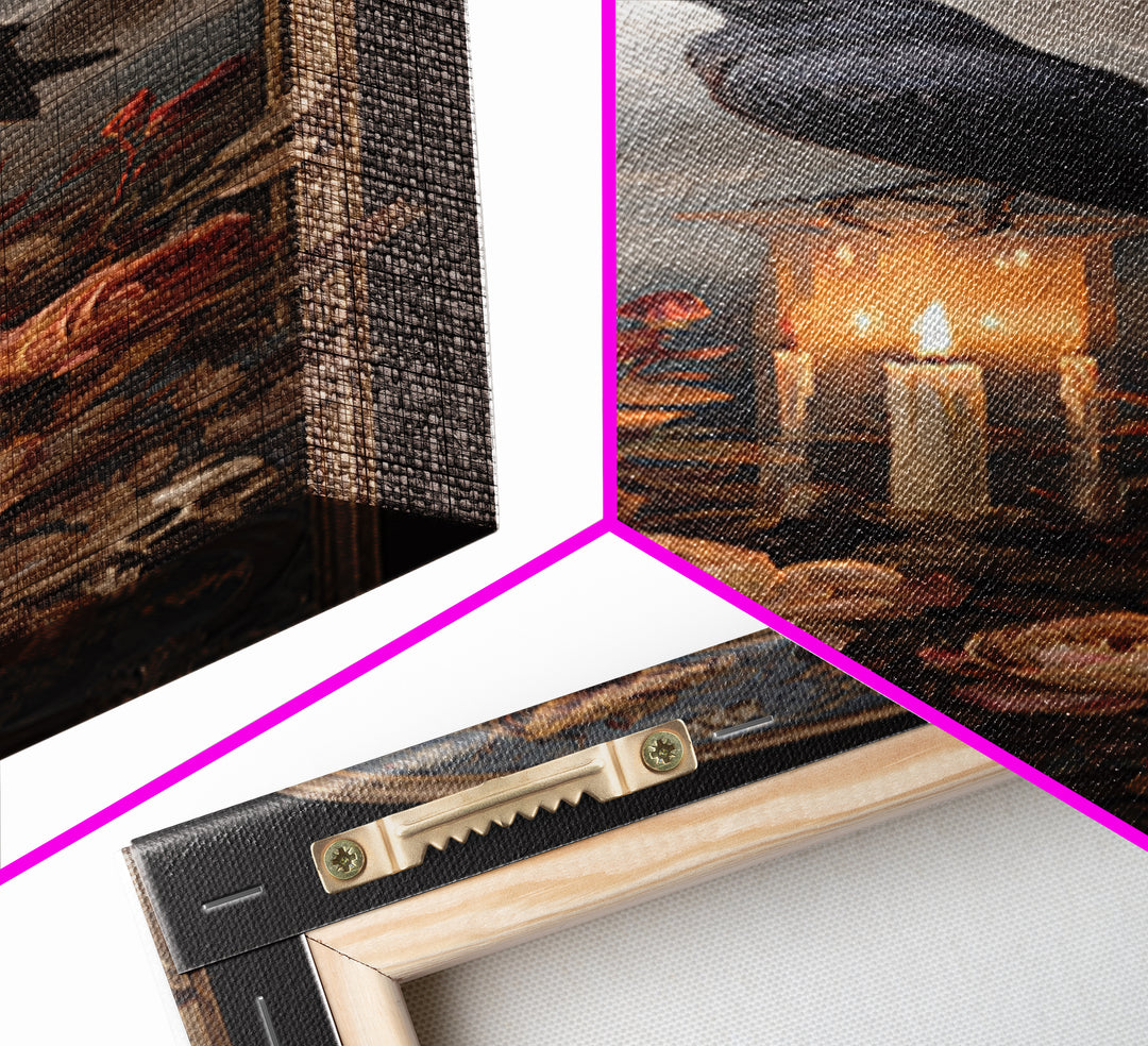 Candle Flame Reflecting Framed Canvas Print, Dark Art, Print, Living Room Decor, Nocturne, Moody Wall Art, Halloween Art, DAR-1x3-36