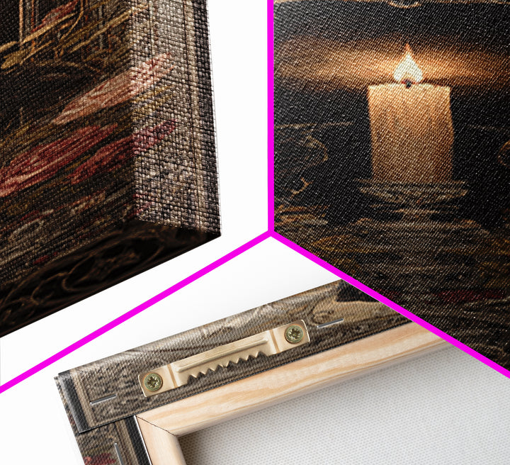 Candle Flame Reflecting Framed Canvas Print, Dark Art, Gothic Wall Art, Living Room Decor, Fine Art, Nocturne, Spooky Decor, DAR-1x3-84
