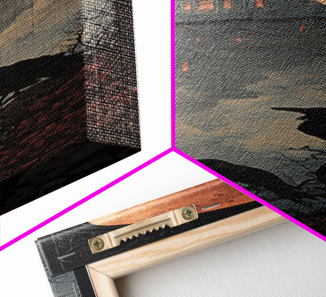 Haunted Mansion Silhouette on Distant Hill Canvas Print, Dark Art, Wall Art, Living Room Decor, Oil Painting, Nocturne, DAR-1x3-90
