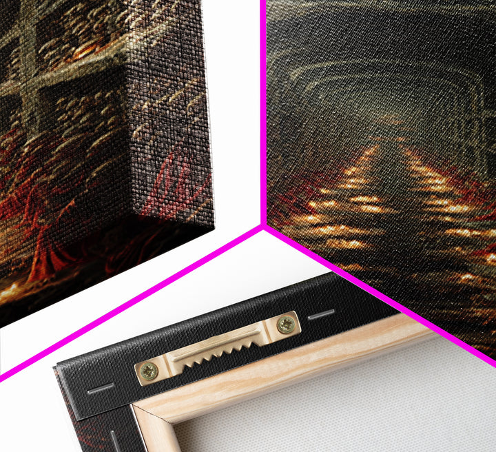 The Endless Catacombs, Architectural Etching Art, Tall Narrow Wall Art, Macabre Wall Art, Framed Canvas Print