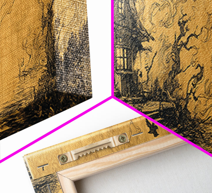 The Foggy Swamp Shack, Renaissance Engraving Art, Extra Wide Wall Art, Macabre Wall Art, Framed Canvas Print, Halloween Wall Art