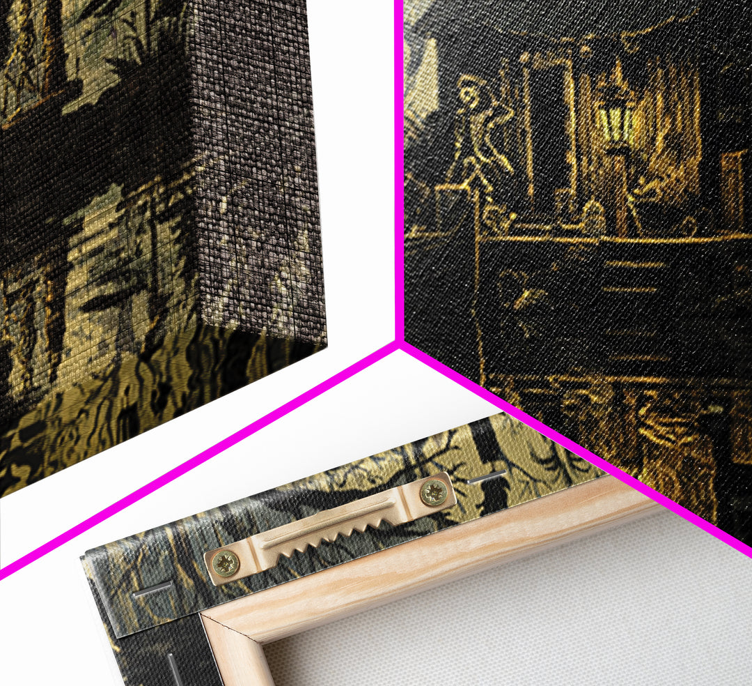 The Foggy Swamp Shack, Macabre Folk Print Art, Wide Panoramic Art, Gothic Horror Wall Art, Canvas Print, Halloween Wall Art