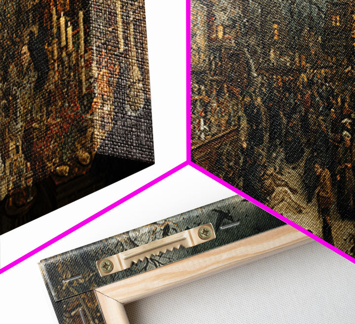The Midnight Antique Shop, Northern Renaissance Horror, Wide Panoramic Art, Gothic Horror Wall Art, Canvas Print