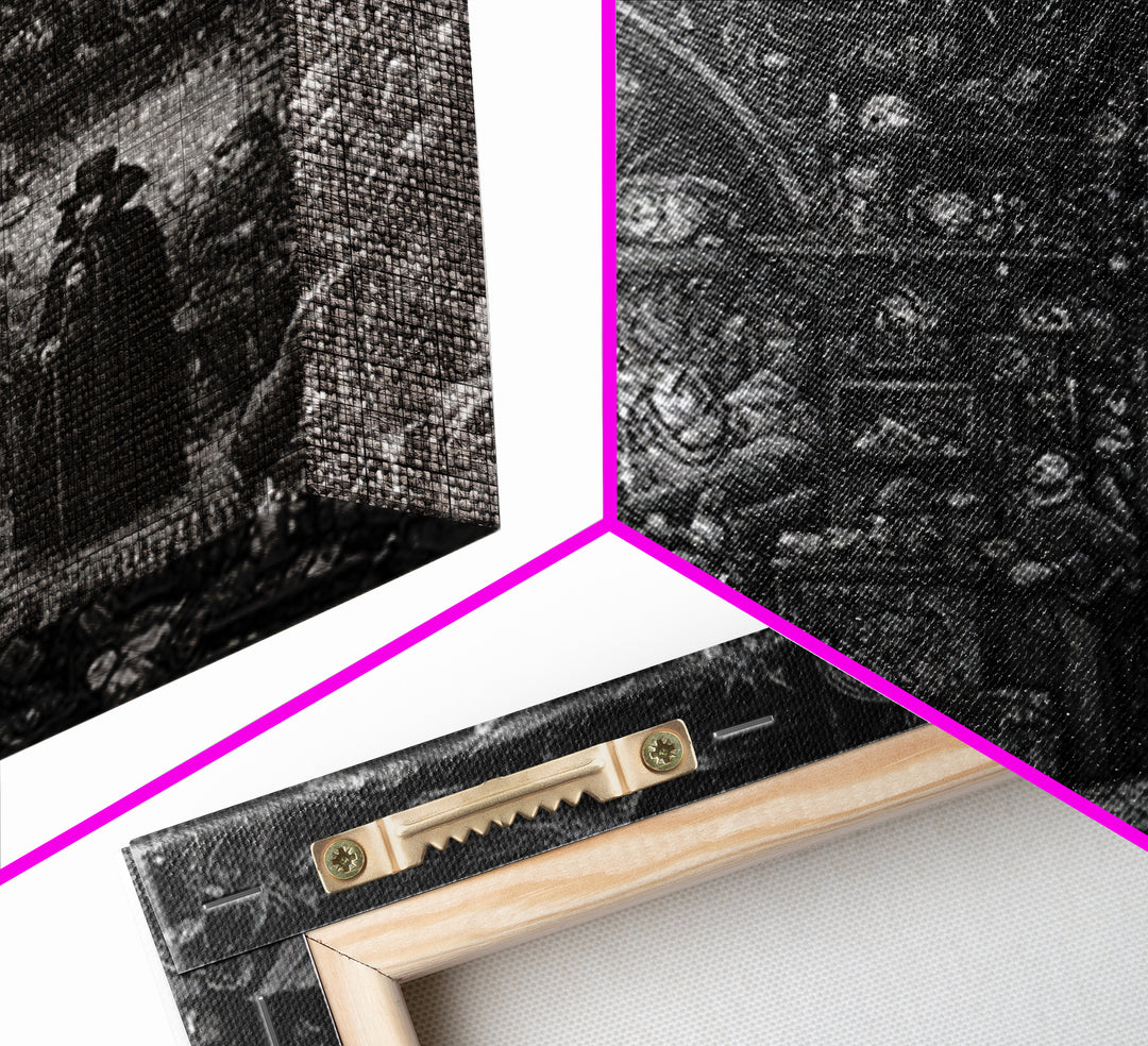 The Midnight Antique Shop, Renaissance Engraving Art, Square Wall Art, Dark Fantasy Wall Art, Framed Canvas Print, Halloween Wall Art