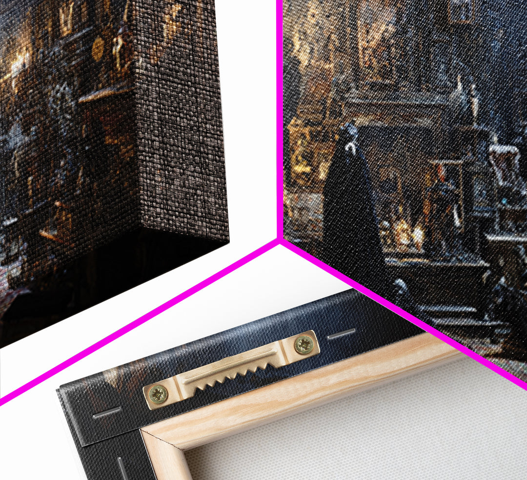 The Midnight Antique Shop, Expressionist Nightmare Art, Wide Panoramic Art, Gothic Horror Wall Art, Canvas Print, Halloween Wall Art