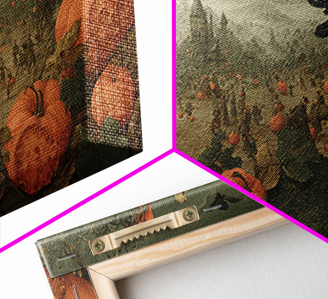 The Pumpkin Patch Maze, Northern Renaissance Horror, Wide Panoramic Art, Macabre Wall Art, Framed Canvas Print, Halloween Wall Art
