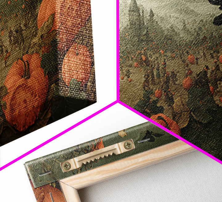 The Pumpkin Patch Maze, Northern Renaissance Horror, Wide Panoramic Art, Macabre Wall Art, Framed Canvas Print, Halloween Wall Art