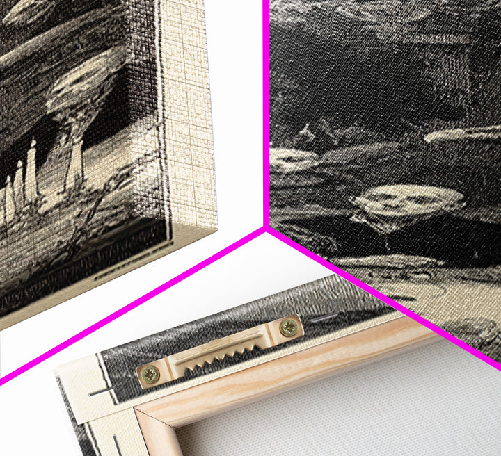 The Haunted Hotel, Renaissance Engraving Art, Tall Narrow Wall Art, Dark Fantasy Wall Art, Canvas Print, Halloween Wall Art