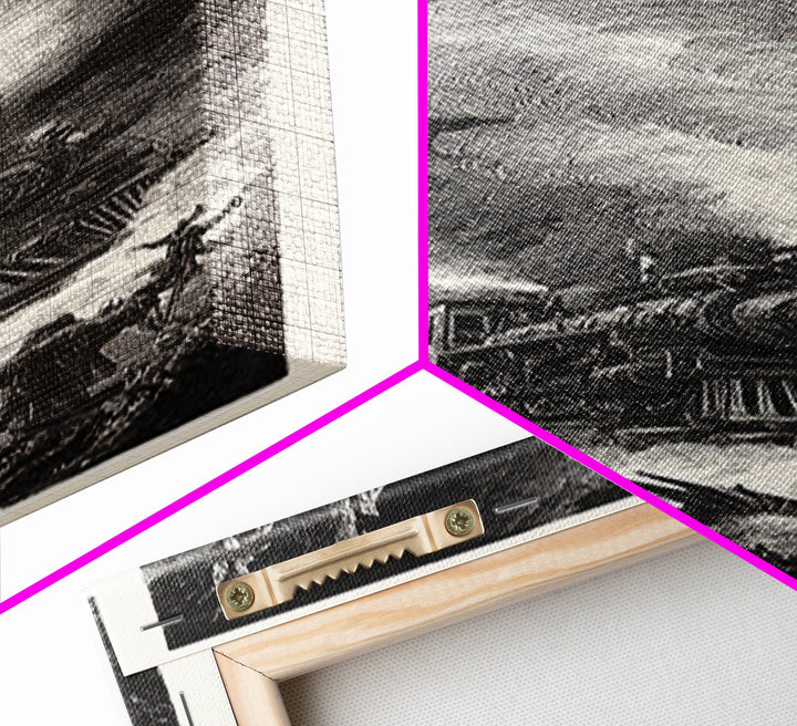 The Abandoned Train Station, Gothic Engraving Art, Tall Narrow Wall Art, Dark Halloween Decor, Canvas Print, Halloween Wall Art