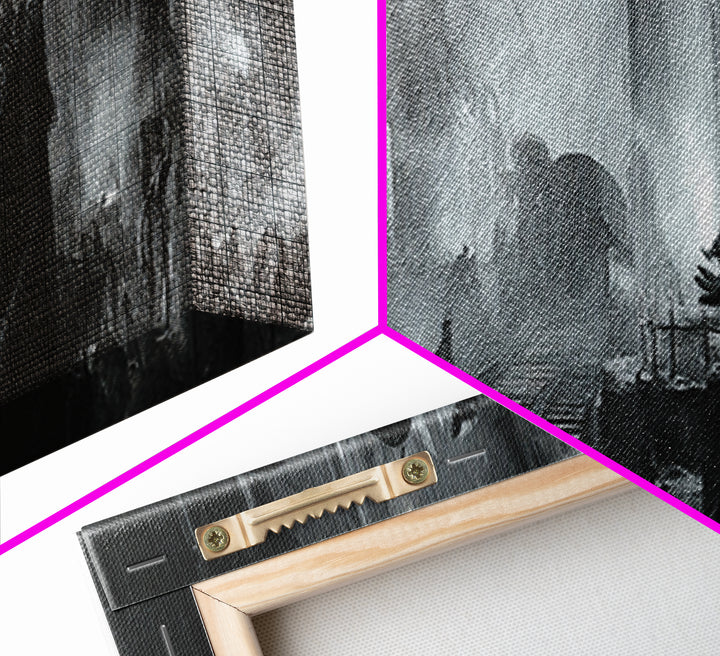 The Abandoned Train Station, Renaissance Engraving Art, Extra Wide Wall Art, Dark Halloween Decor, Canvas Print, Halloween Wall Art