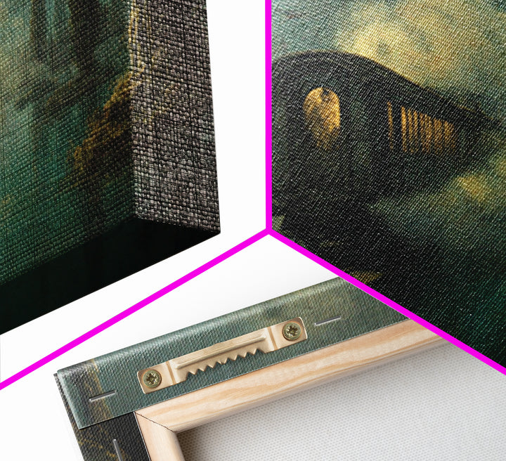 The Abandoned Train Station, Symbolist Gothic Landscape, Landscape Wall Art, Dark Halloween Decor, Framed Canvas Print, Halloween Wall Art