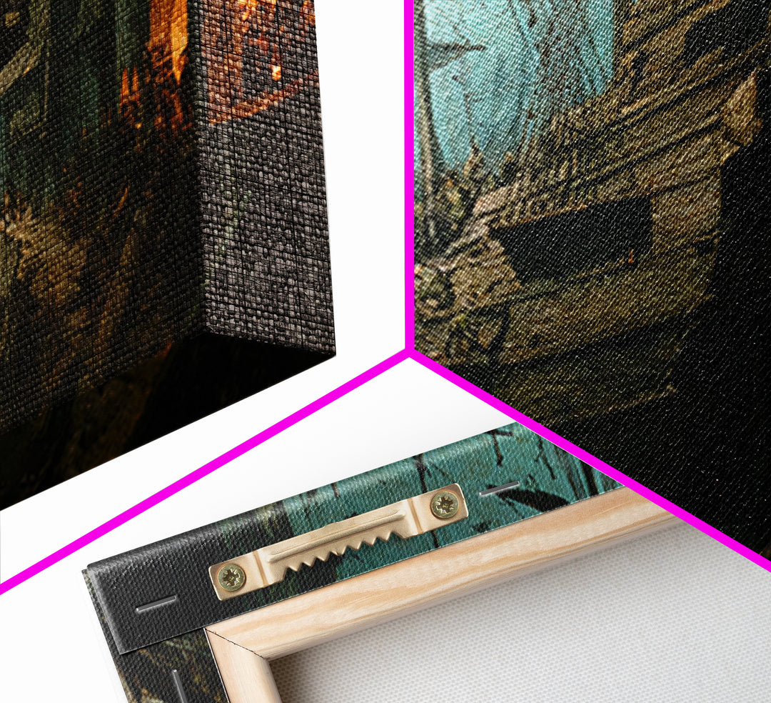 The Shipwreck Cove, Northern Renaissance Horror, Wide Panoramic Art, Dark Halloween Decor, Canvas Print, Halloween Wall Art